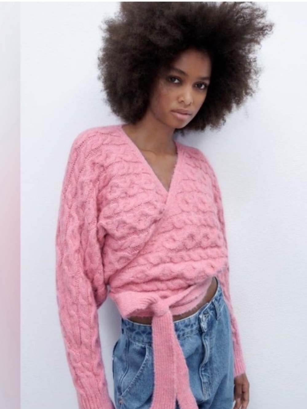 ZARA Pink Tie Front Sweater
